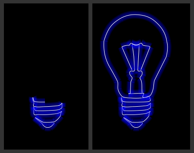 Two stills of an animated bulb canvas drawing
